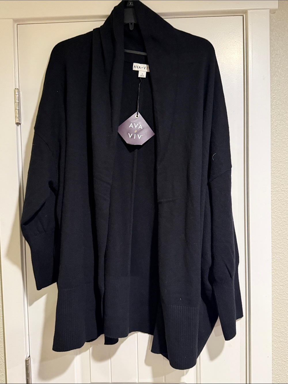 Ava & Viv Black Open Draped-Front Cardigan